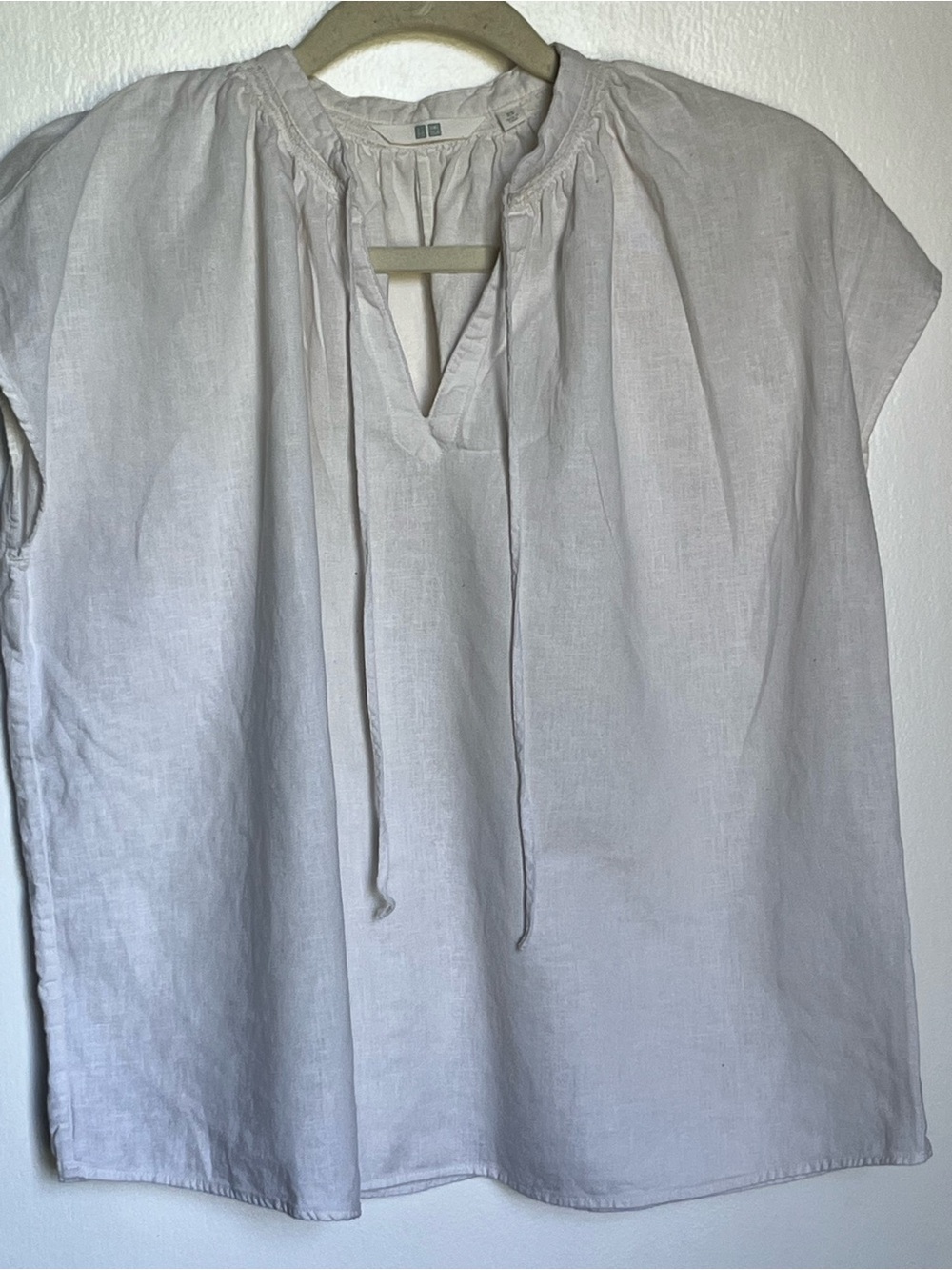 Uniqlo White Linen Tie-Neck Blouse Size XS